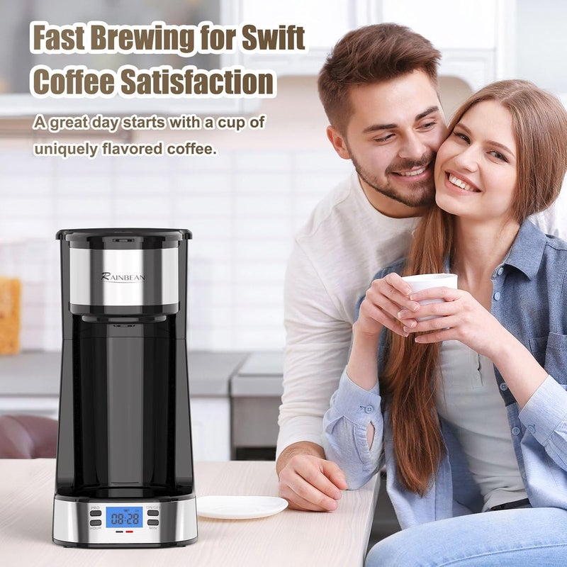 RAINBEAN Single Serve Coffee Maker, Programable Single-Serve Brewers, Timer Auto Start/Off, 14 Oz Single Cup Coffee Machine For Ground Coffee, 700W Quick Brewing, Perfect Gifts for Coffee Lovers - Image 4